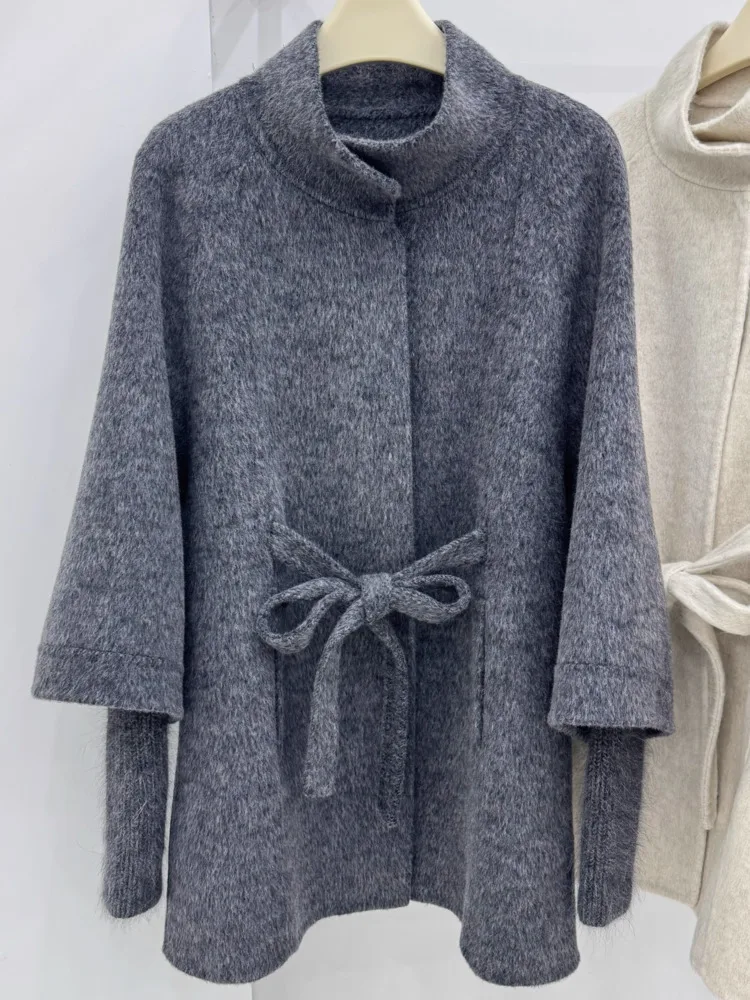 DFDG 2025 AW Manteau à manches tricotées pour femme Veste mi-longue surdimensionnée en laine double face Trench-coat sur mesure petite-friendly