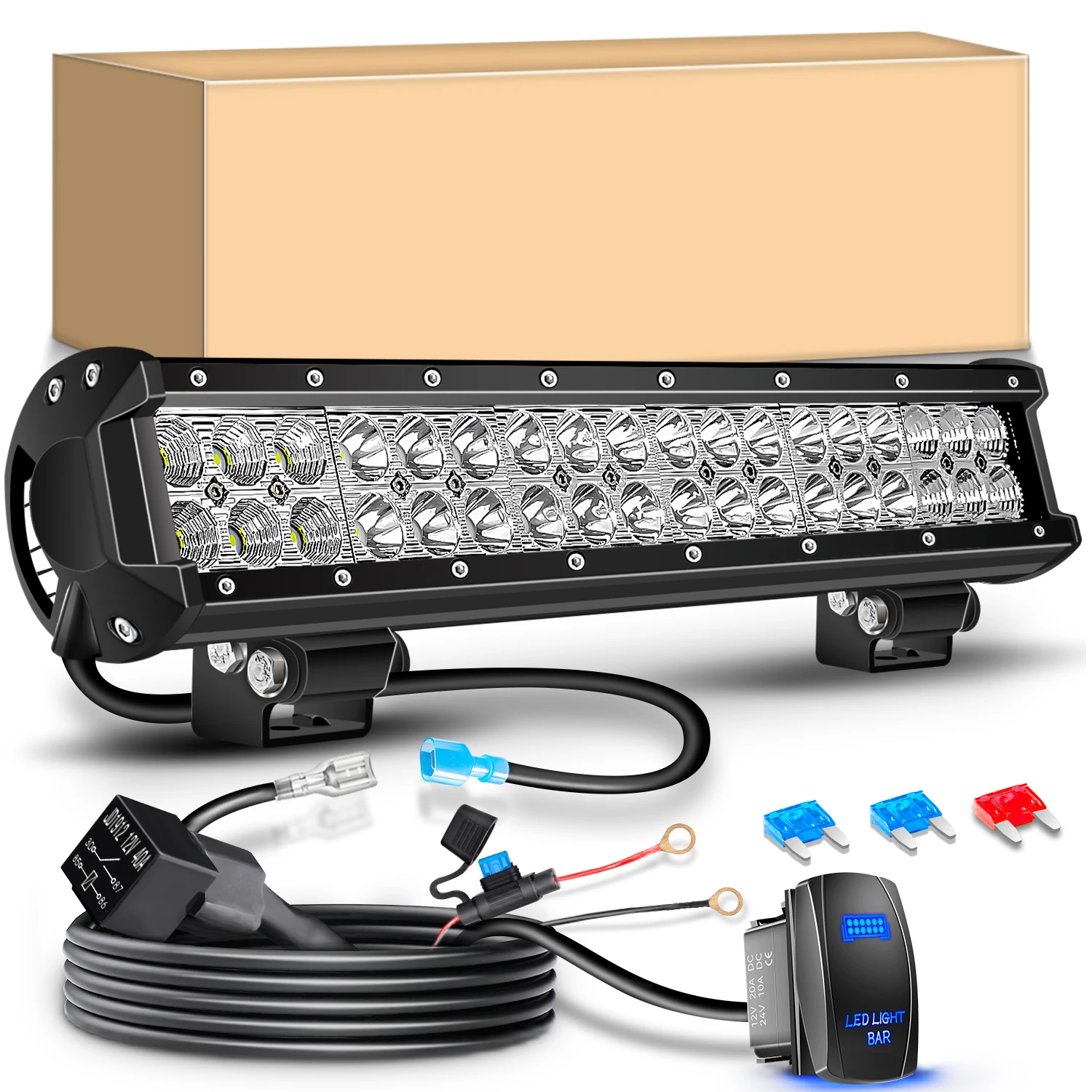 

17-дюймовая светодиодная панель Spot Flood Combo Beam Led Off Road Lights с комплектом жгутов проводов для внедорожников Jeep 4x4 Atvs Utvs