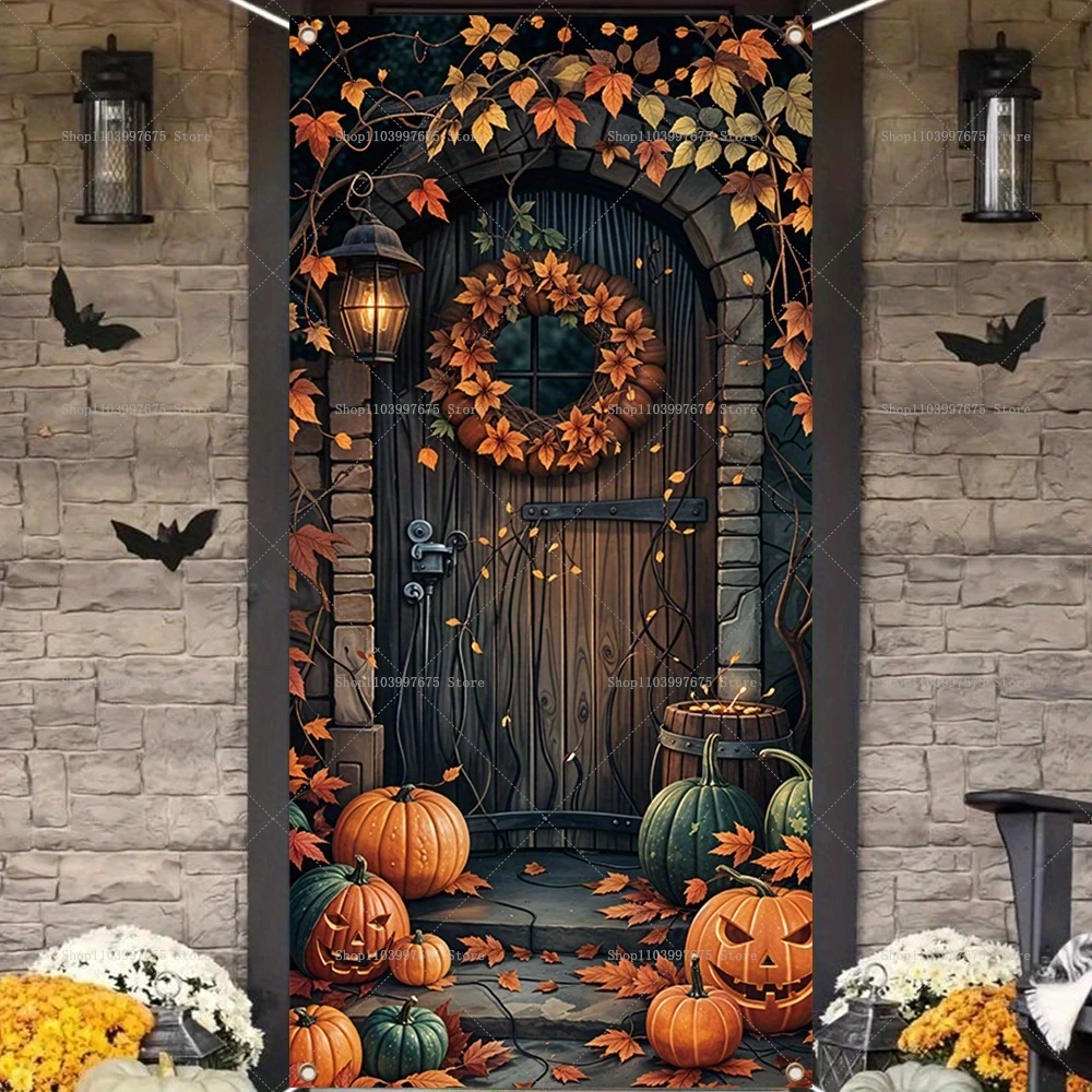 Happy Halloween Kürbis Ahornblatt Tür Banner Halloween Party Dekoration Hintergrund Indoor Outdoor Veranstaltungsort Layout Hintergrund Requisiten