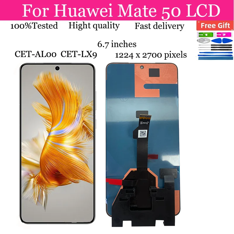 For Huawei Mate 50 LCD Diaplay With Frame 6.7'' Original Mate 50 CET-AL00 LX9 LCD Touch Screen Digitizer Assembly Replacement