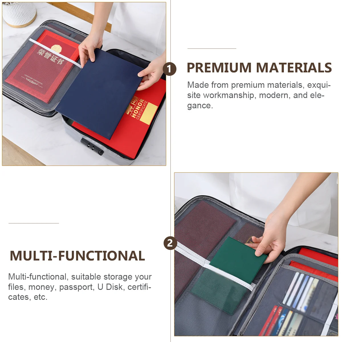 3-Layer حقيبة مستندات المحمولة ملف حقيبة للتخزين السفر المنظم حقيبة للملفات شهادات U القرص جواز السفر مجلد إدراج #1