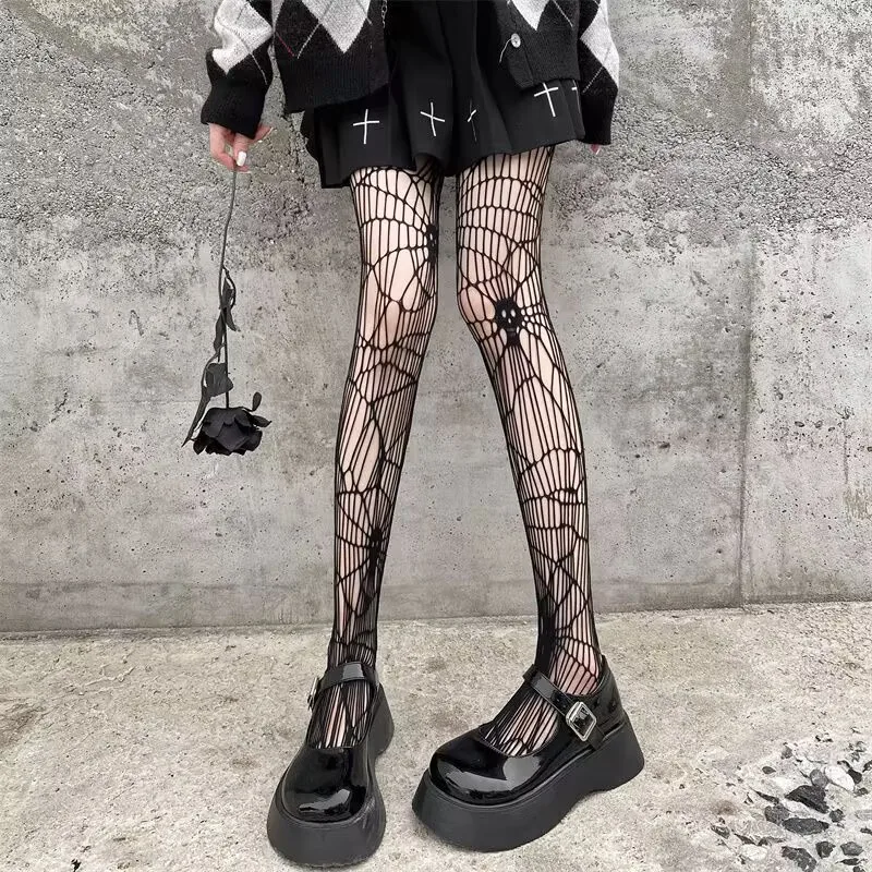 Sexy Tights Women devil Bone Mystery Thigh High Waist Stockings Gothic JK Lolita Mesh Nets Fishnet Pantyhose Ladies