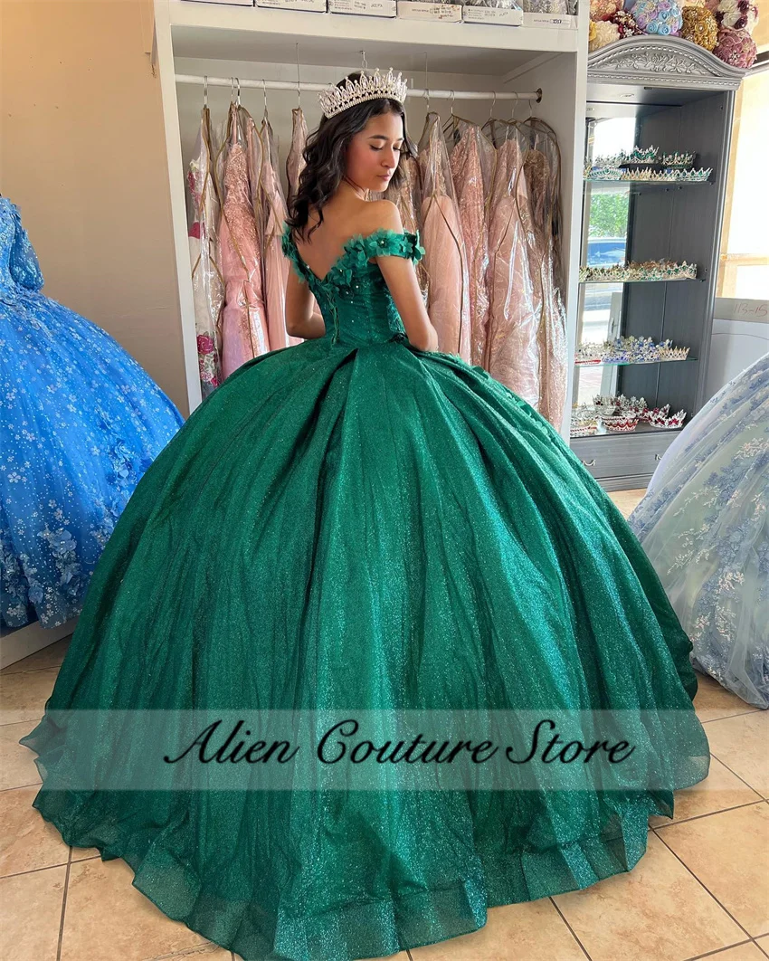 Exquisite smaragdgrüne Quinceanera-Kleider, Prinzessin, Perlen, Kristalle, Applikationen, Geburtstagskleider, Abschlussfeiern, Vestidos de 15, individuell anpassbar