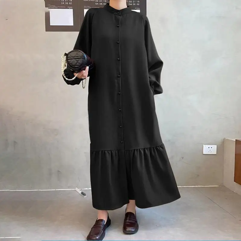 Femmes longue Sve t-shirt Ktan Dr décontracté taille ample Polyester Fiber basique Sle printemps automne hiver porter