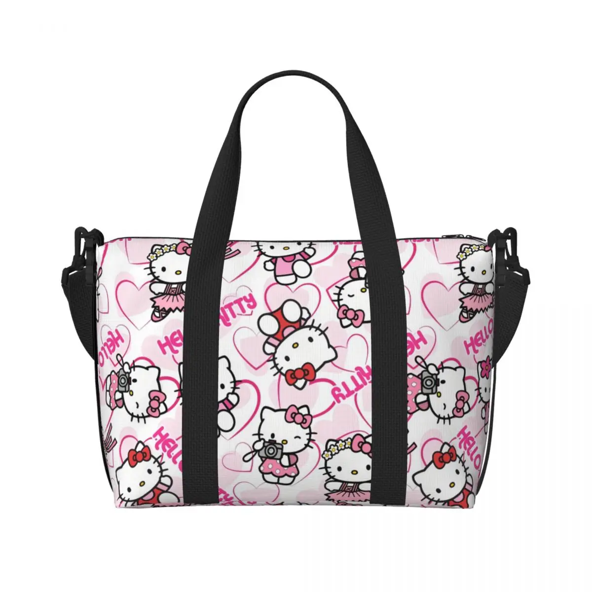 

Custom Cartoon Hello Kitty Sanrio Japan Anime Beach Tote Bag Women Extra Large Gym Carry On Travel Shopping Bags
