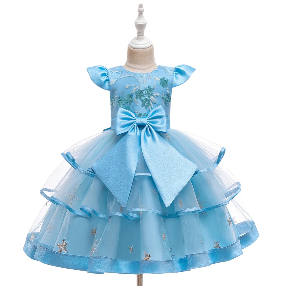 

2025 Girl Dresses Girl Party Dresses For Children Performance Junior Dress Wedding Evening Prom Holiday Skirt Costume Shiny Bow