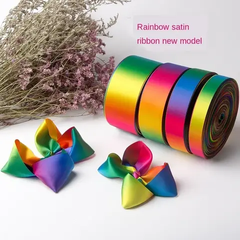 (45meters/lot) 10/15/25/40/50mm Satin rainbow gradient ribbon grosgrain Webbings DIY ribbons Christmas Decor bows For Crafts
