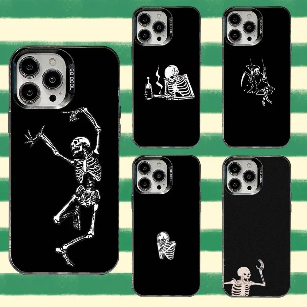 

Skeleton Skull Phone Case For iPhone 16,15,14,13,12,11,8,7,Pro,Max,Plus,Mini,XS,SE Anti Fall Black Matte Hard