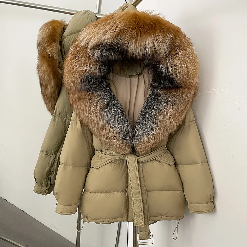 

Reality Fur Jacket Women Winter Puffer Jacket Large Fox Fur Collar Hooded 2025 Thick Warm Duck Down Coat Female Parkas Outwear
