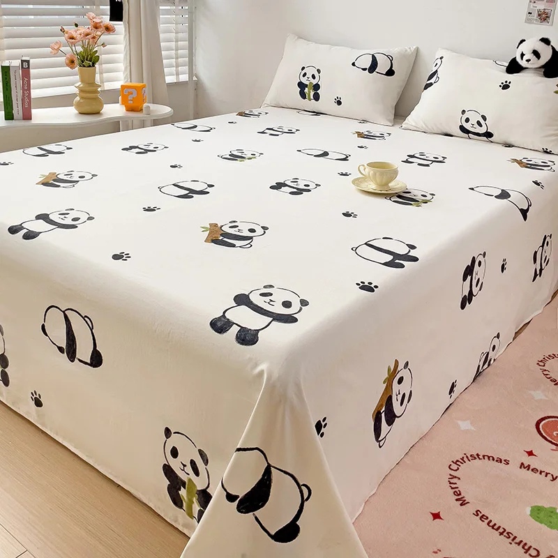 3pcs Panda Printed Flat Bed Sheet for Kids Cartoon Style Animals Printed Bed Cover Single/Queen/King Top Sheets for Double Bed image 2