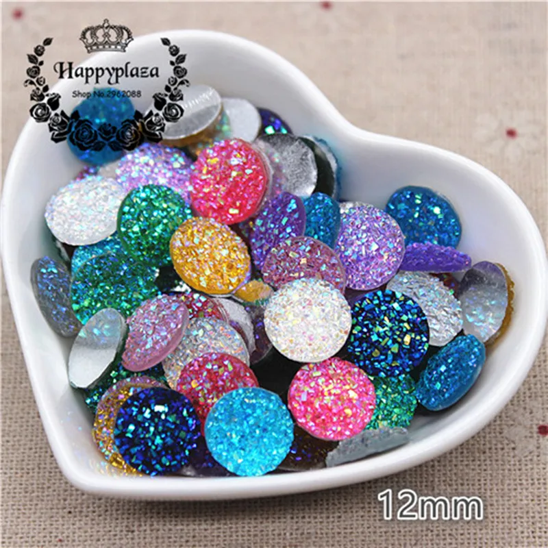 100pcs 12mm Shiny AB Resin Round Druzy Stone Surface Rhinestone DIY Home Garden Crafts Cabochon Scrapbook Accessories