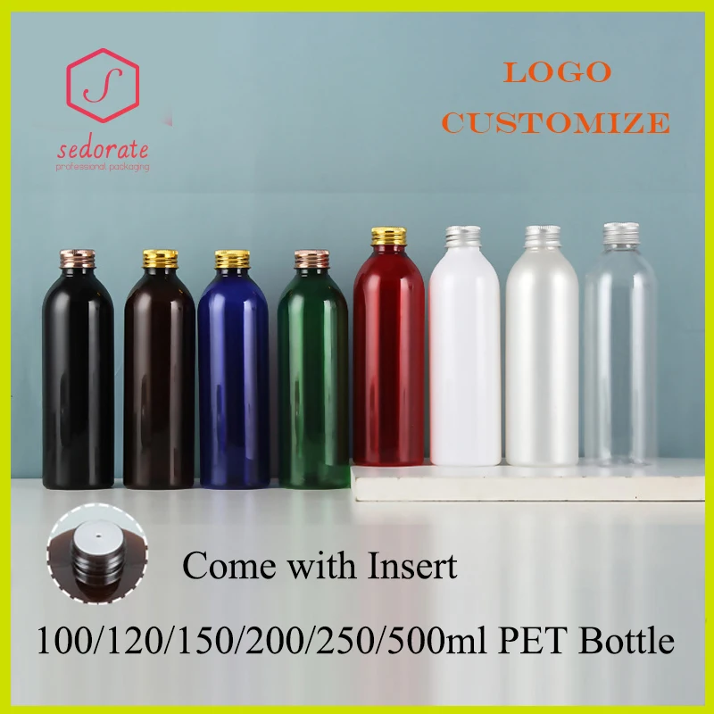 20pcs 100ML Round PET Bottle With Aluminum Screw Lid 120ML 200ML 250ML Lotion Refillable Bottle Insert 500ML Container QY22401