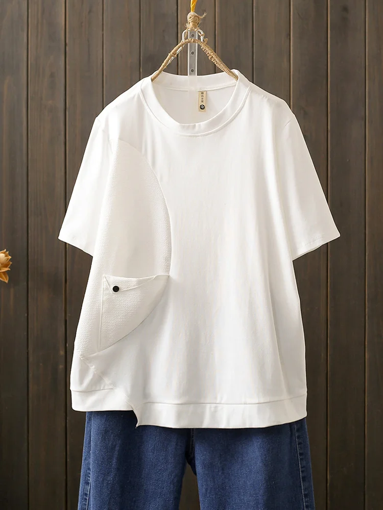 

Summer Large Size 200 Pounds Asymmetrical Splicing T-Shirt Fashionable High-End Breathable Comfortable Stylish Age-Defying Top