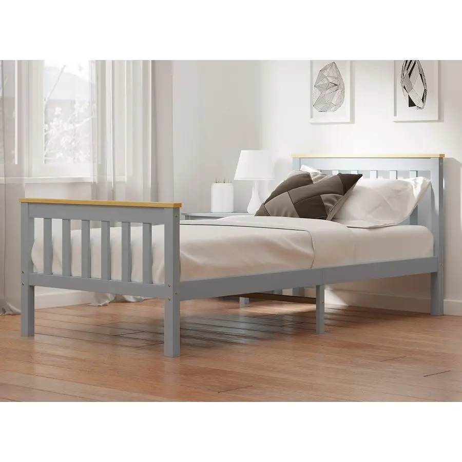 New Single Bed Frame 3FT White Solid Pine Wood Bed for Adults, Kids, Teenagers GreyWood