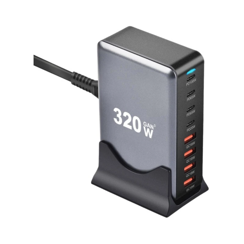 

320W gallium nitride desktop charger, cross-border 8-port PD fast charging adapter, multi-function desktop charging