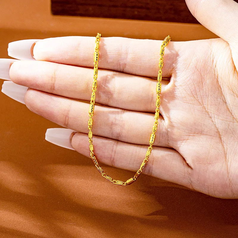 

Luxury 24K 9999 Pure Gold real gold Women's Collarbone Necklace Bracelet Set