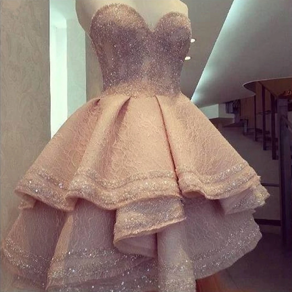 Customized Pink Cocktail Dresses 2024 Formal Party Prom Dress Ruffles Sequins Lace Graduation Sweetheart Neck Evening Gowns