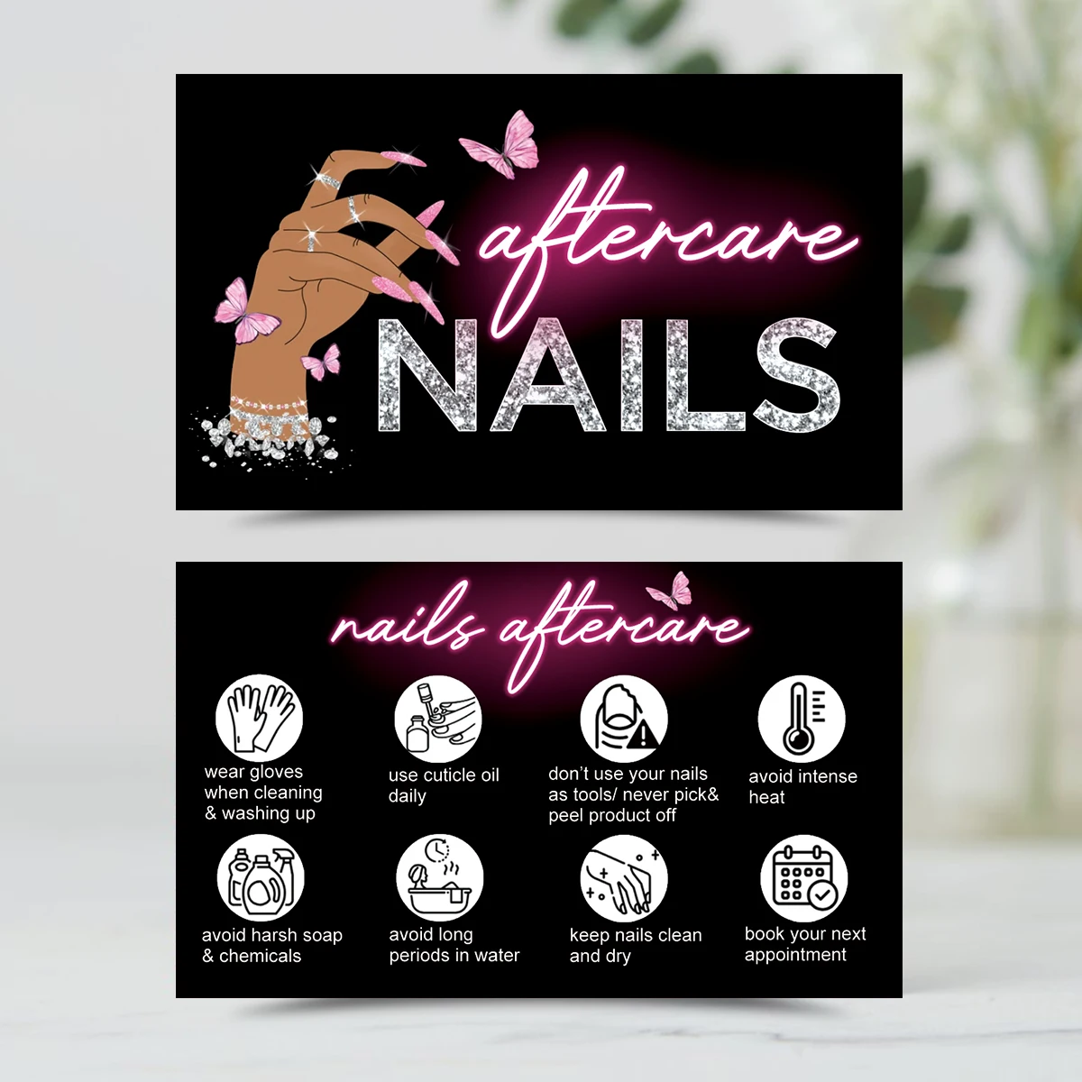 50Pcs Handmade Nails Aftercare Card Press On Nail Black Business Card Nail Discount Loyalty Card Nail Art Paper Card Board