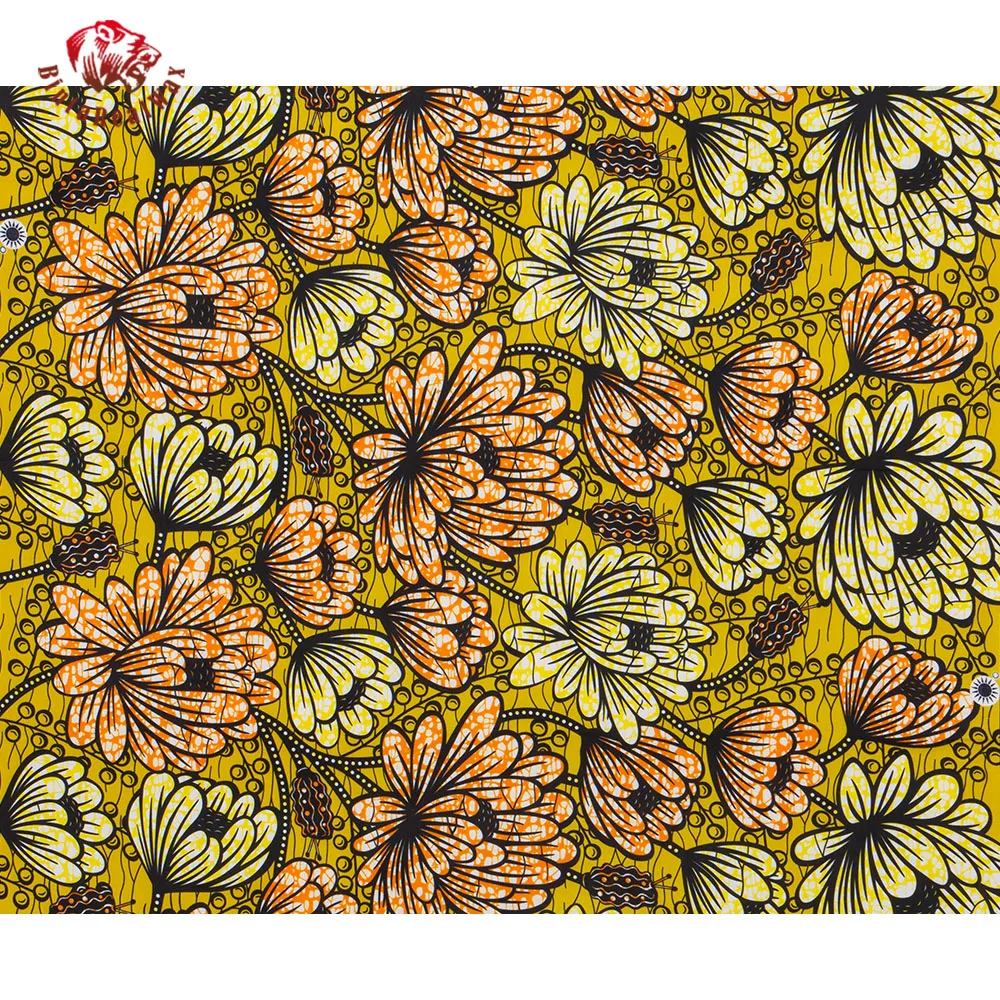 BintaRealWax Ankara Prints Wax Fabric Flowes Pattern Polyester Tissu Sewing Garment Material for women Dresses FP6475