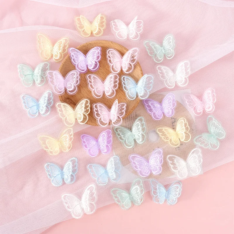 100Pcs Double-Layer Embroidered Lace Wings Mesh Butterfly for DIY Clothes Hat Shoes Patches Accessory Headwear Hair Clips Decor