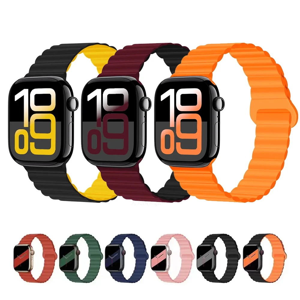 Магнитные ремешки для Apple Watch Band 46 мм 45 мм 42 мм 49 мм 40 41 44 Correa Силиконовый браслет iWatch серии 10 8 9 5 SE 6 7 Ultra 2