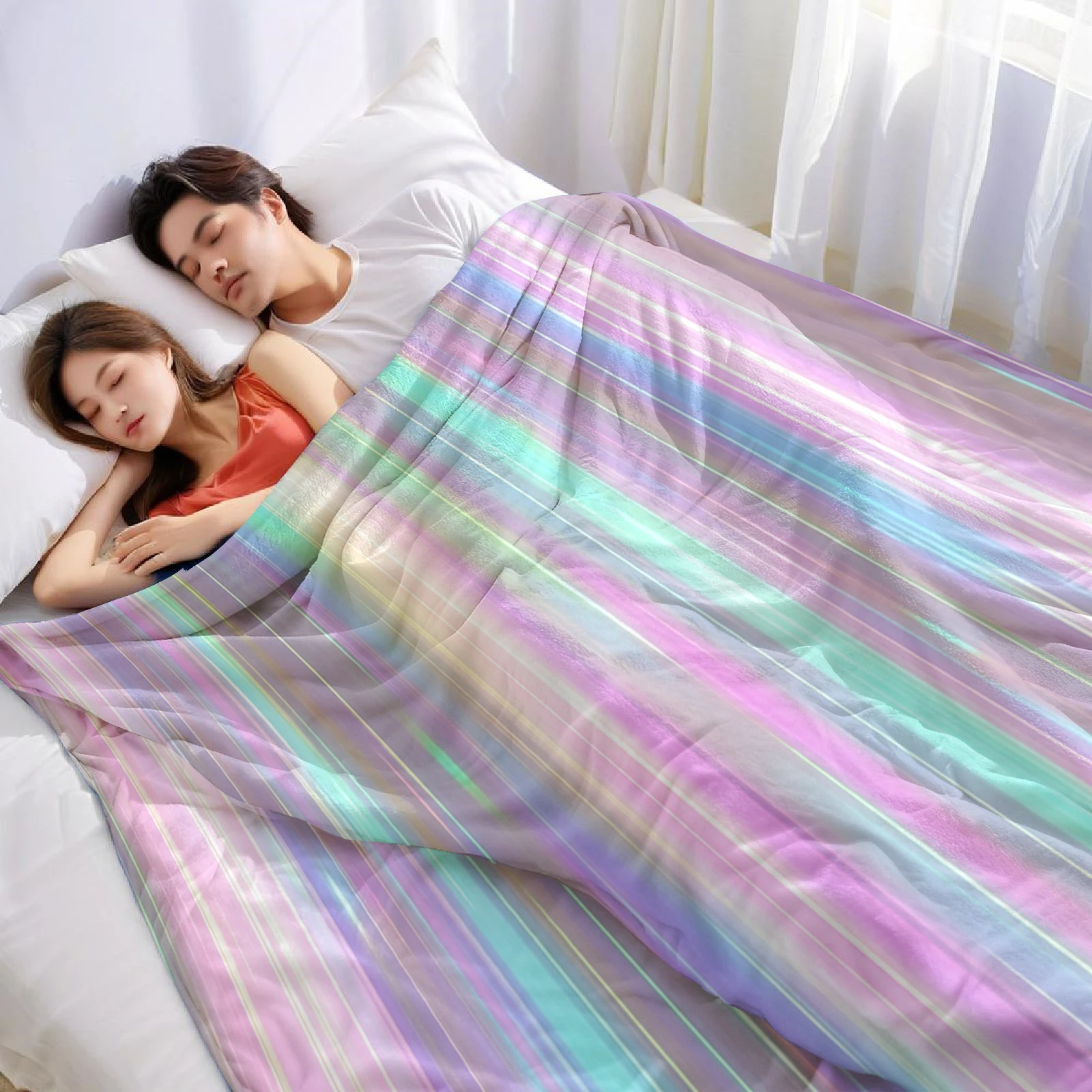 Hologram Stripe Ultra Soft Sherpa Fleece Blanket Fluffy Warm Halloween Cozy Throw for Sofa Couch Bedroom Gift All season