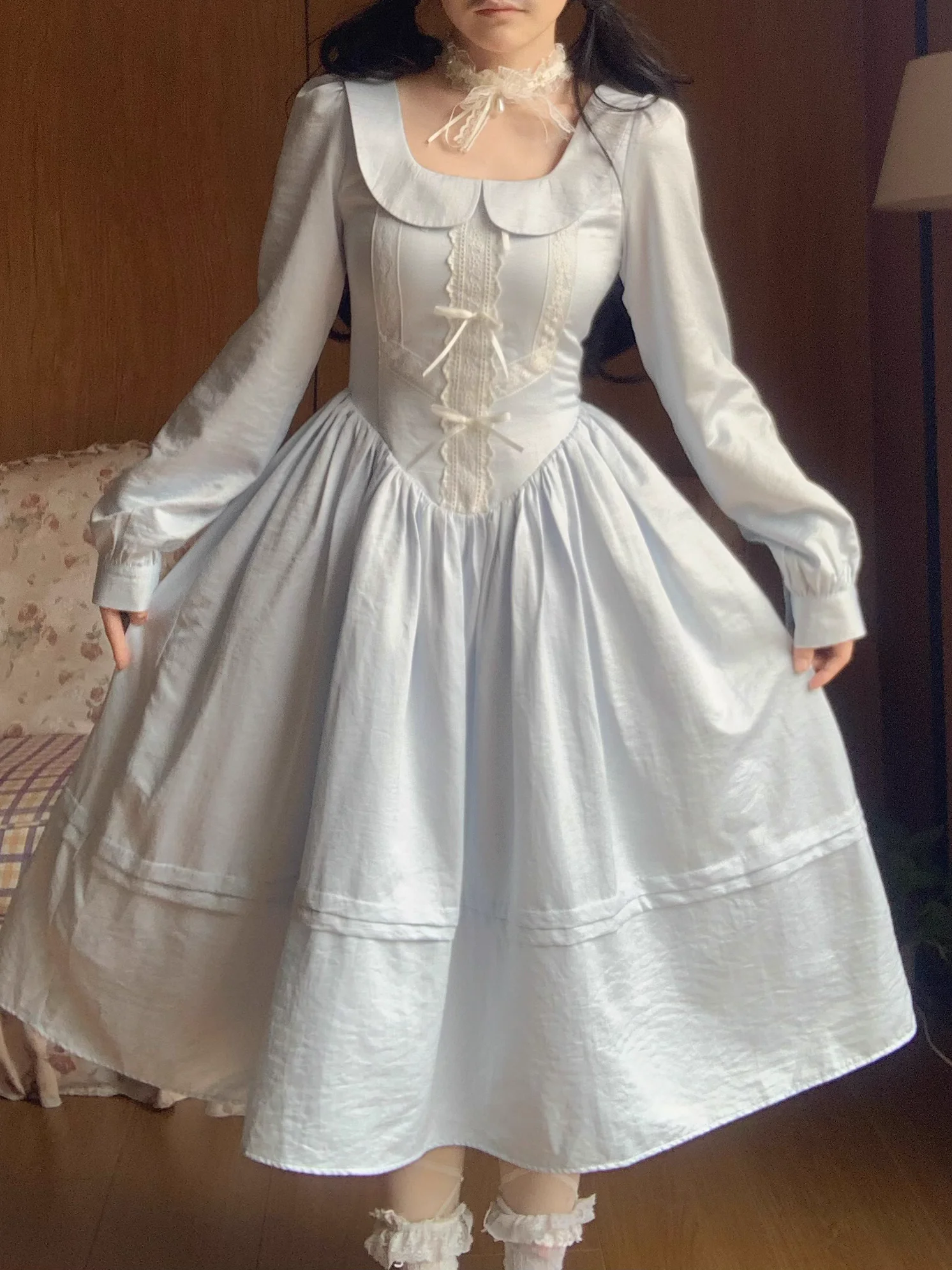 Robe de princesse à manches longues et col Peter Pan pour femmes, 3XL, taille haute, ligne a, mode polyvalente, robes de réduction de l'âge, automne