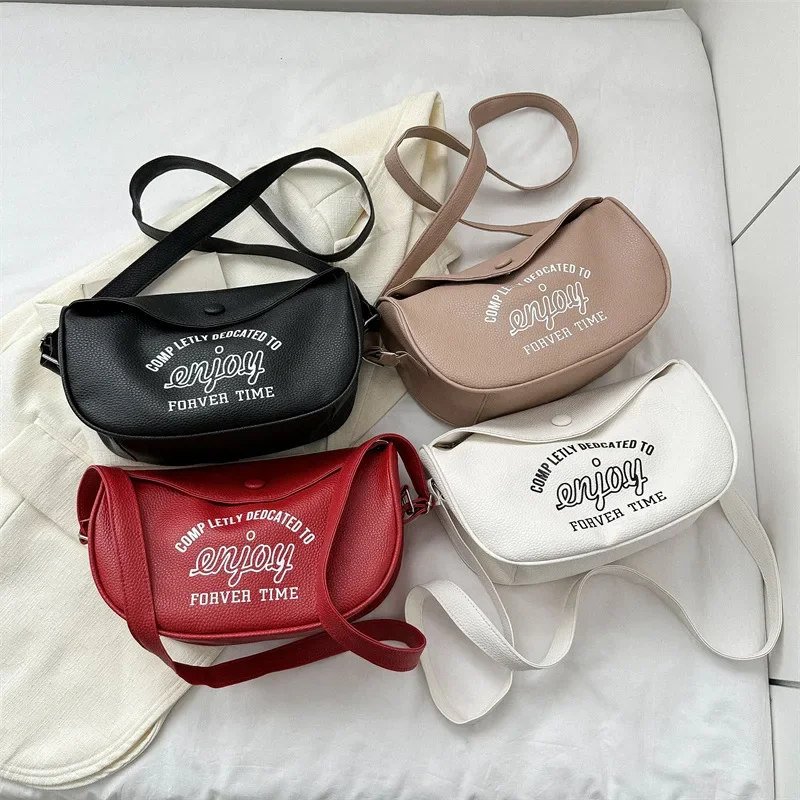 Bolsa tiracolo feminina com zíper de grande capacidade, impressão de PU, casual, simples, bolsa de ombro, nova, verão, 2023