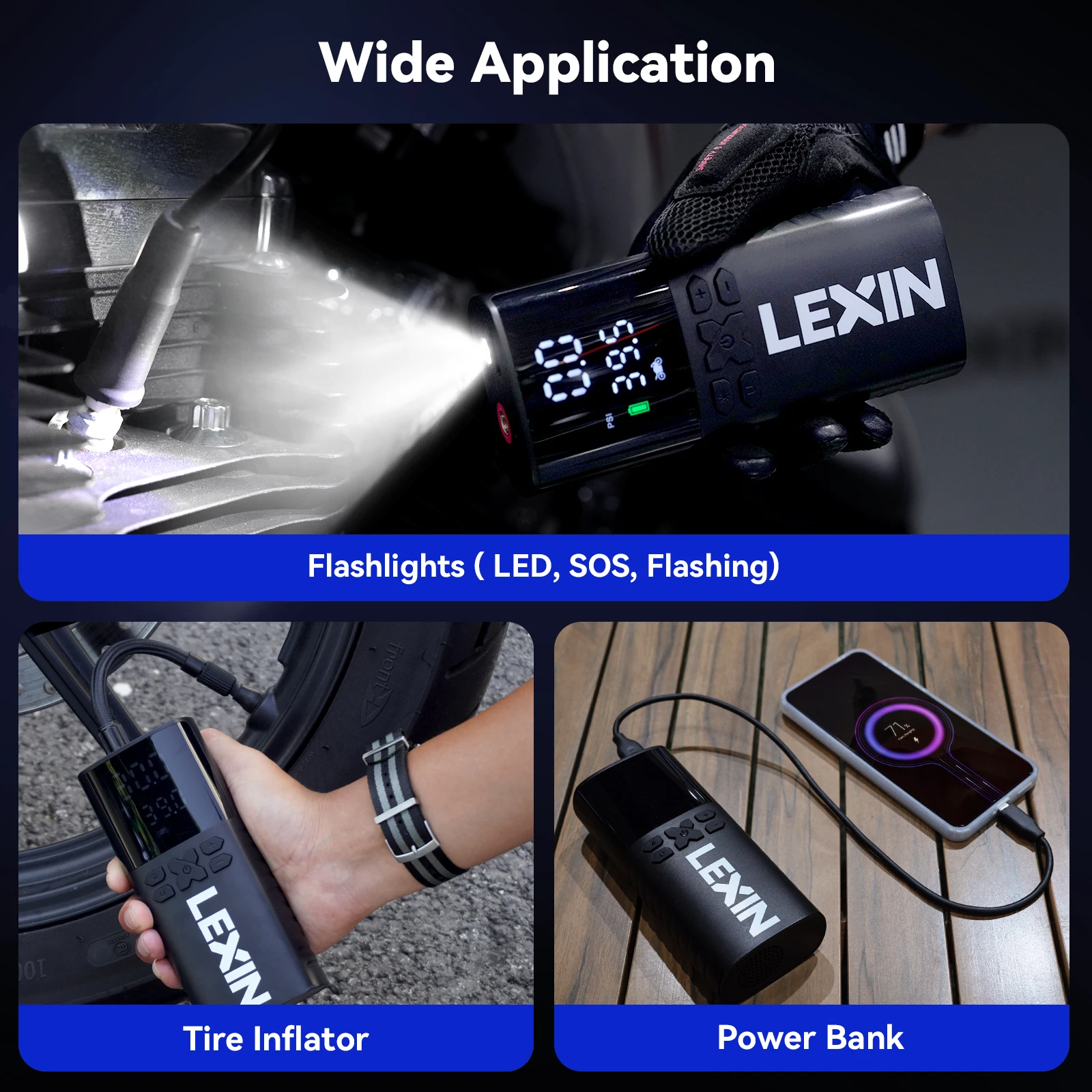 Lexin P4 bomba de ar inteligente para motocicletas, pneu Inflator, bicicleta e barco, LED Digital e pressão, inflação de pressão, 4000mAh