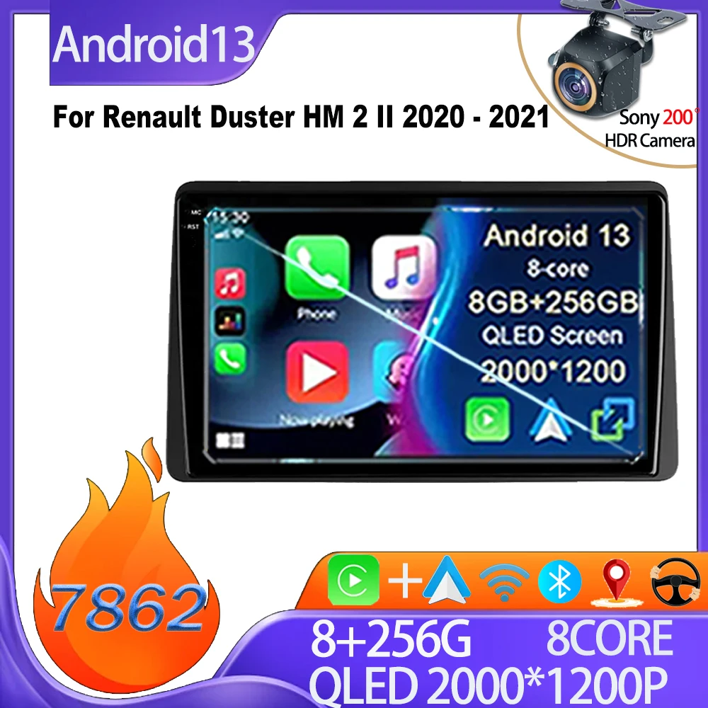 

For Renault Duster HM 2 II 2020 - 2021 Android 13 GPS Navigation Android Auto Bluetooth Stereo Head Unit No 2din DVD 8 Core DSP