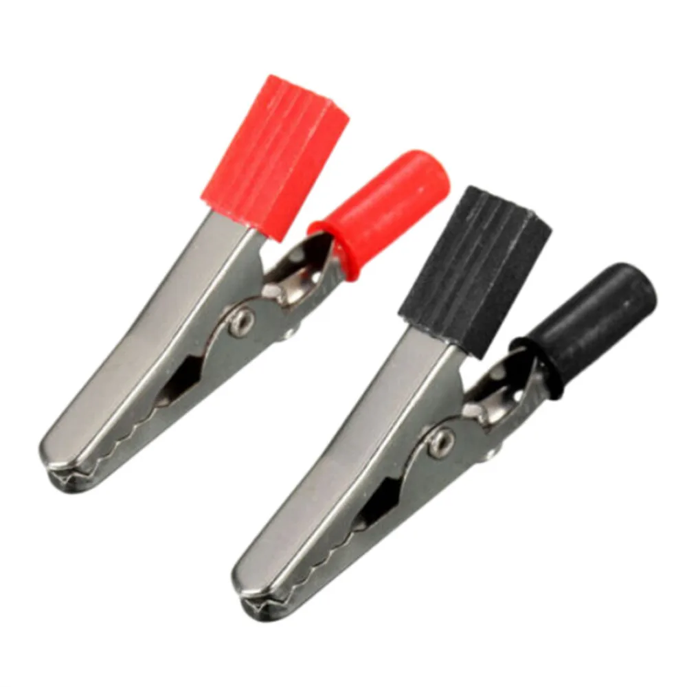 2Pcs/lot Insulated Crocodile Clips Plastic Handle Cable Lead Testing Metal Alligator Clips Clamps 55mm Length