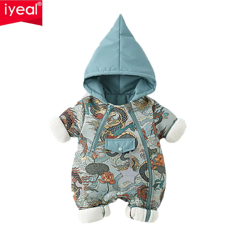 

IYEAL детский зимний плотный комбинезон в китайском стиле с длинными рукавами, хлопковое пальто на первый день рождения, новогодний милый комбинезон с драконом