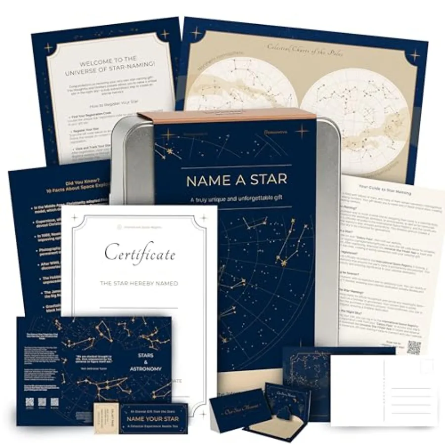 

Name a Star Gift Box Personalized Star Kit, Star Certificate, Galaxy Pass, 3D Greeting Card and Night Sky Poster Unique Romanti