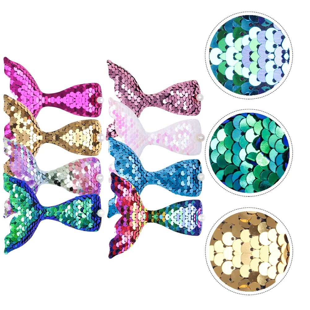 8 PCS Hair Barrettes Mermaid Clip Lady Ornaments Women Hairpins Glitter Sequins Clamps Accessories Miss