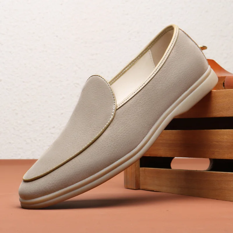 Fashion Trends Mens Black Loafers Shoes Suede Slip on Casual Dress Man’s Shoes Wedding Office White Leather Shoes High-end