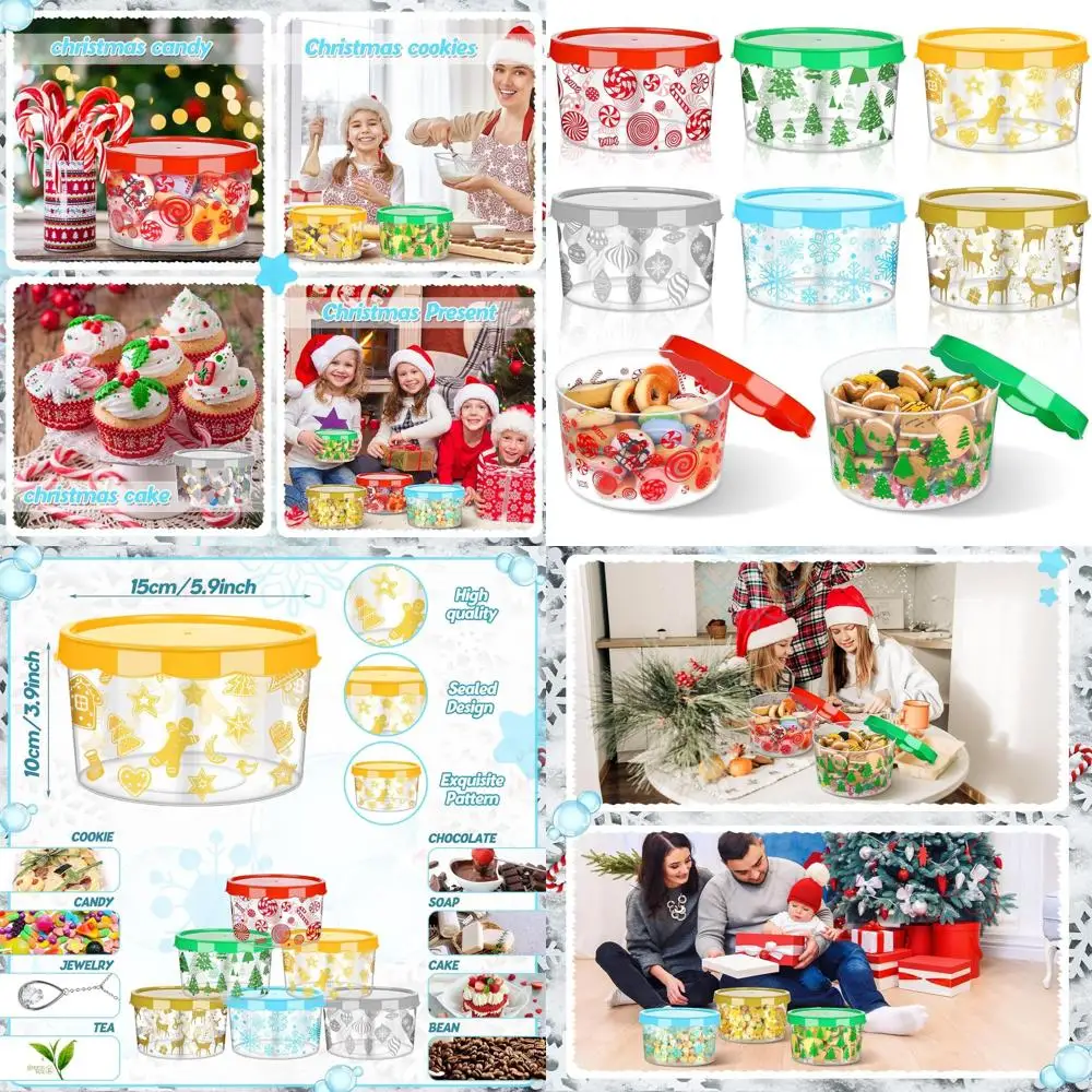 

Stackable Decorative Christmas Cookie Jars with Lids for Holiday Treats and Gifts