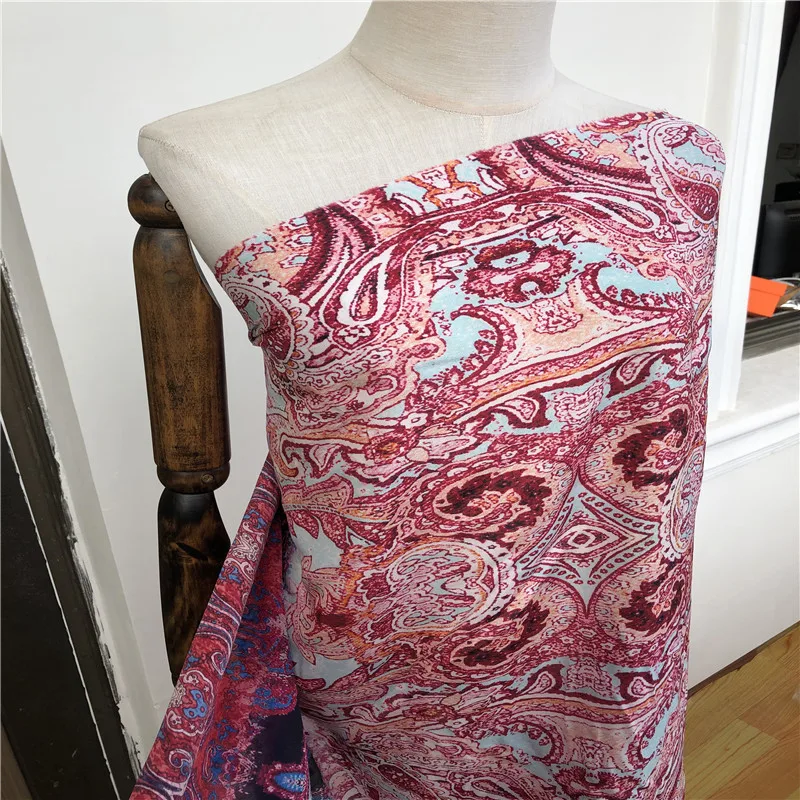 1 meter 100% Mulberry Silk 14 momme Crepe Silk Fabric Floral Printed 136cm 53\