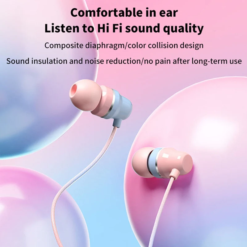 1PCS Mobile Phone Wired Headphones In-ear Simple With Macaron 3.5mm Silicone Ear Tips Wired Headset Heavy Bass Music Earphone