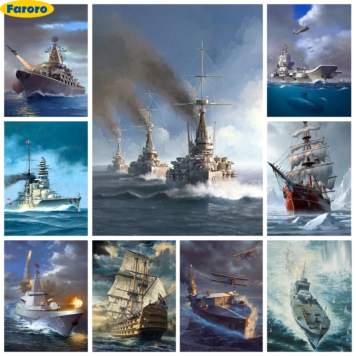 

Warship 5D Diamond Painting Kit Cruiser Frigate Diy Diamond Embroidery Cross Stitch Military Fan Collection Gift Home Wall Decor