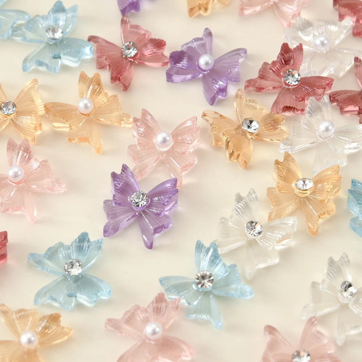 

Colorful Transparent Resin Double Layer Butterfly Inlaid Crystal Ice Through Rhinestones Flower DIY Nail Art Decorations Tools