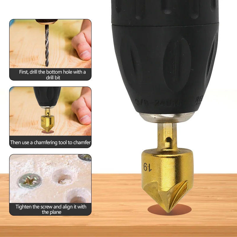 3pcs 6pcs HSS Chamfer End Mill Chamfer Drill Bit 1/4 