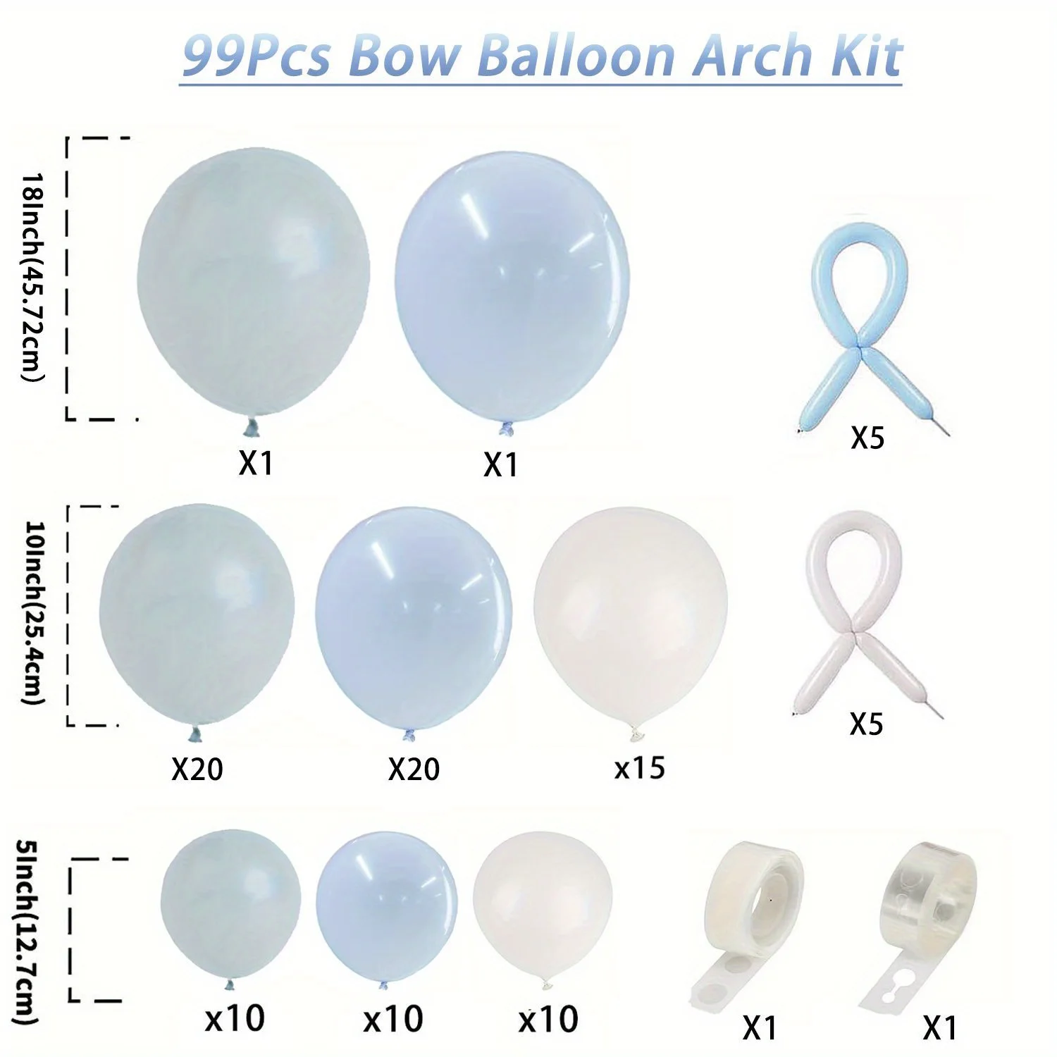 99 قطعة بالون الأزرق والأبيض جارلاند قوس عدة بالون طويل كما القوس ديكور استحمام الطفل الصبي الجنس تكشف زخارف حفلات الزفاف #2