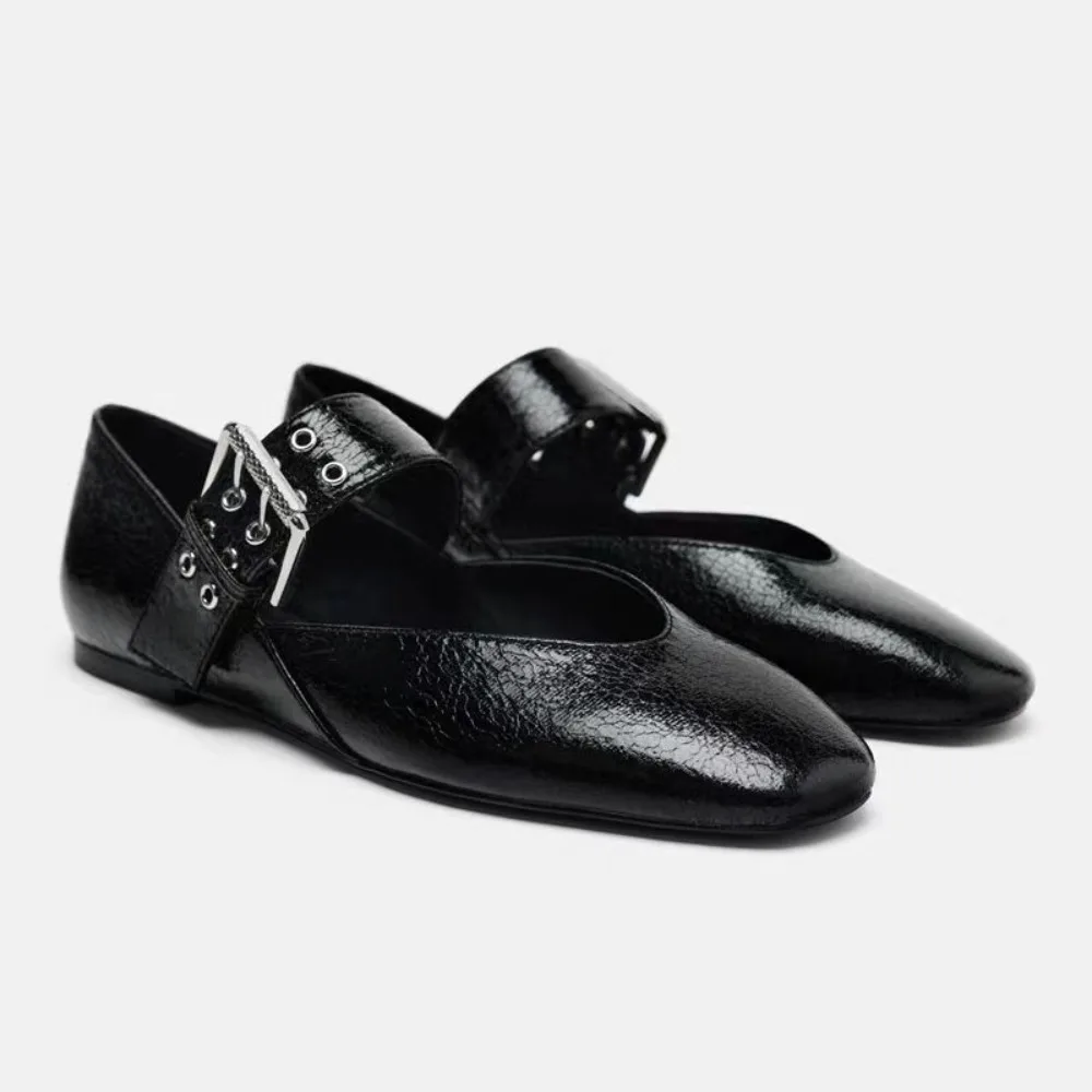 Spring 2026 Women's Flat Shoes Black Buckle Decorated Leopard Print Ballet Style Fashionable Korean Version Single Shoes