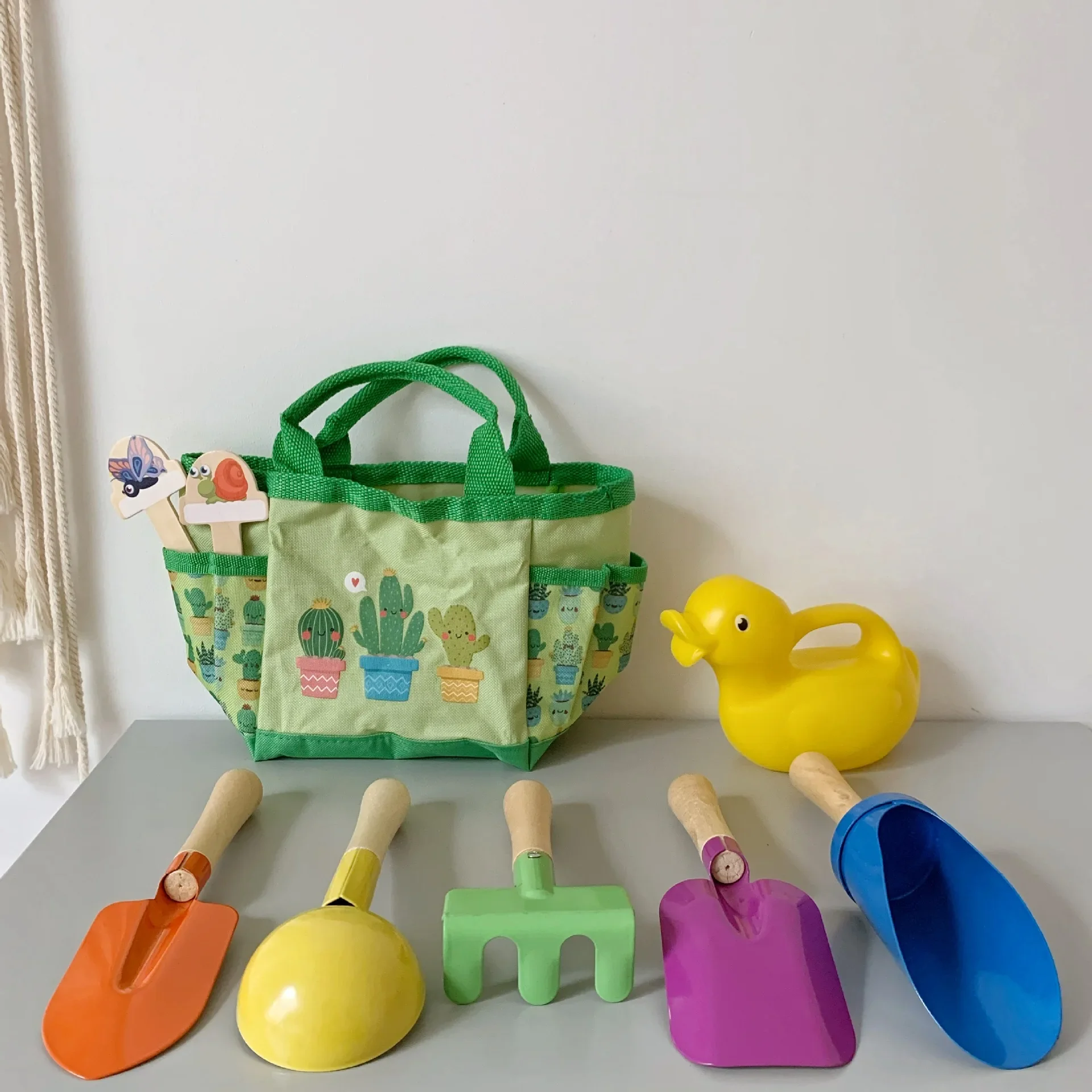 Children's sand shovel beach toy nine-piece set cassia seeds play sand outdoor tools tote bag set