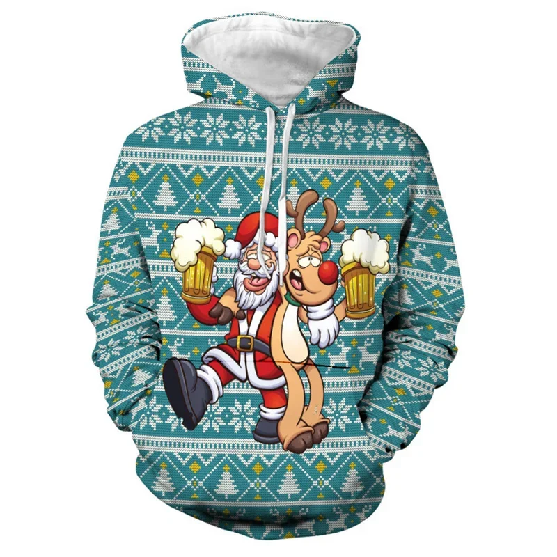 

Funny Santa Claus Elk Beer 3d Print Men's Hoodies For Men Sweatshirt Fashion Christmas Women Pullover Tracksuit Y2k Clothing