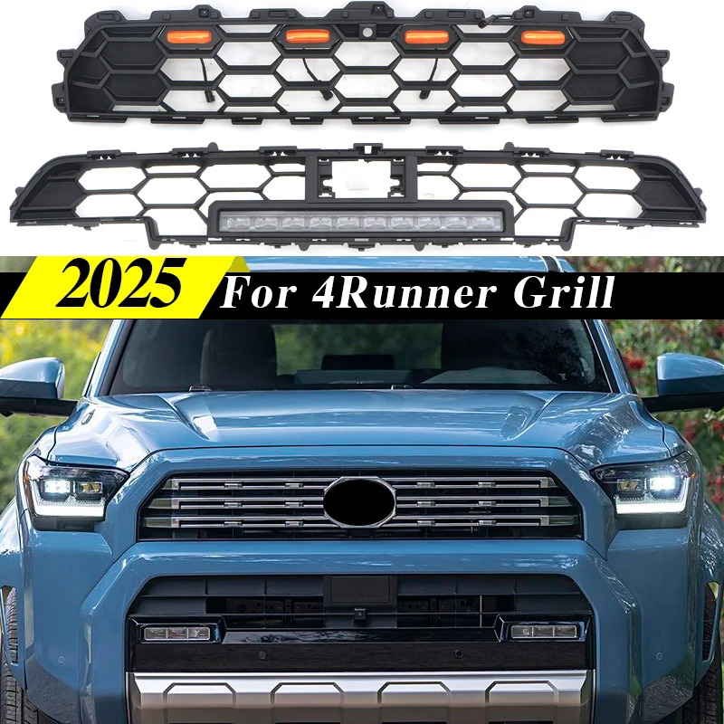 

Front Radiator Grille With light Bar Fits For 2025 Toyota 4Runner Racing Grill Modified Upgrade