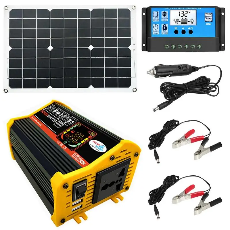 

6000W Solar Panel System 12V to 110V/220V 12V Solar Panel Battery Charge Controller LCD display Dual USB Solar Inverter