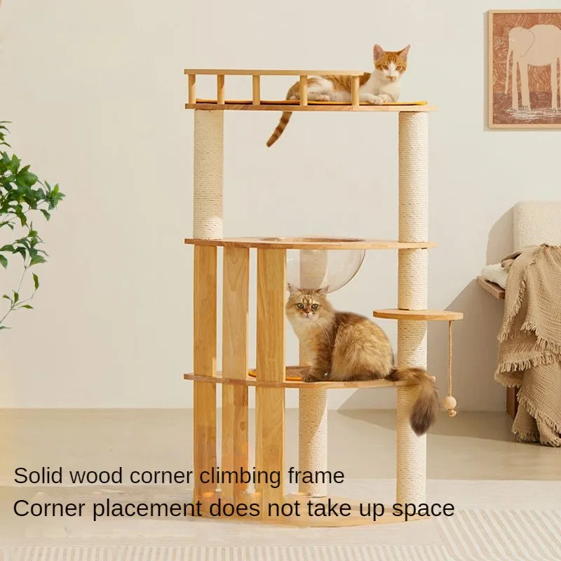 Solid Wood Cat Climbing Frame Small-sized Multi-functional Cat Villa Multi-Story Cat Tree House Wear-resistant Sisal Column