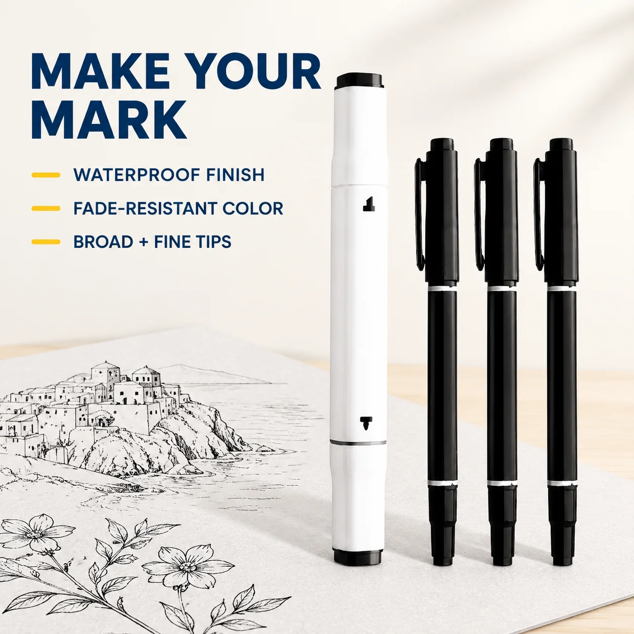 Dual Tip Oil Based Paint Marker Pens, Waterproof Fade Resistant Large Nib Art Tools for Sketch Outline Drawing