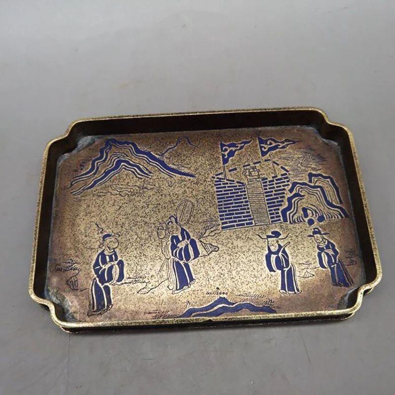 Brass tea tray, home living room decoration, antique copperware collection, decorative plate, craft item